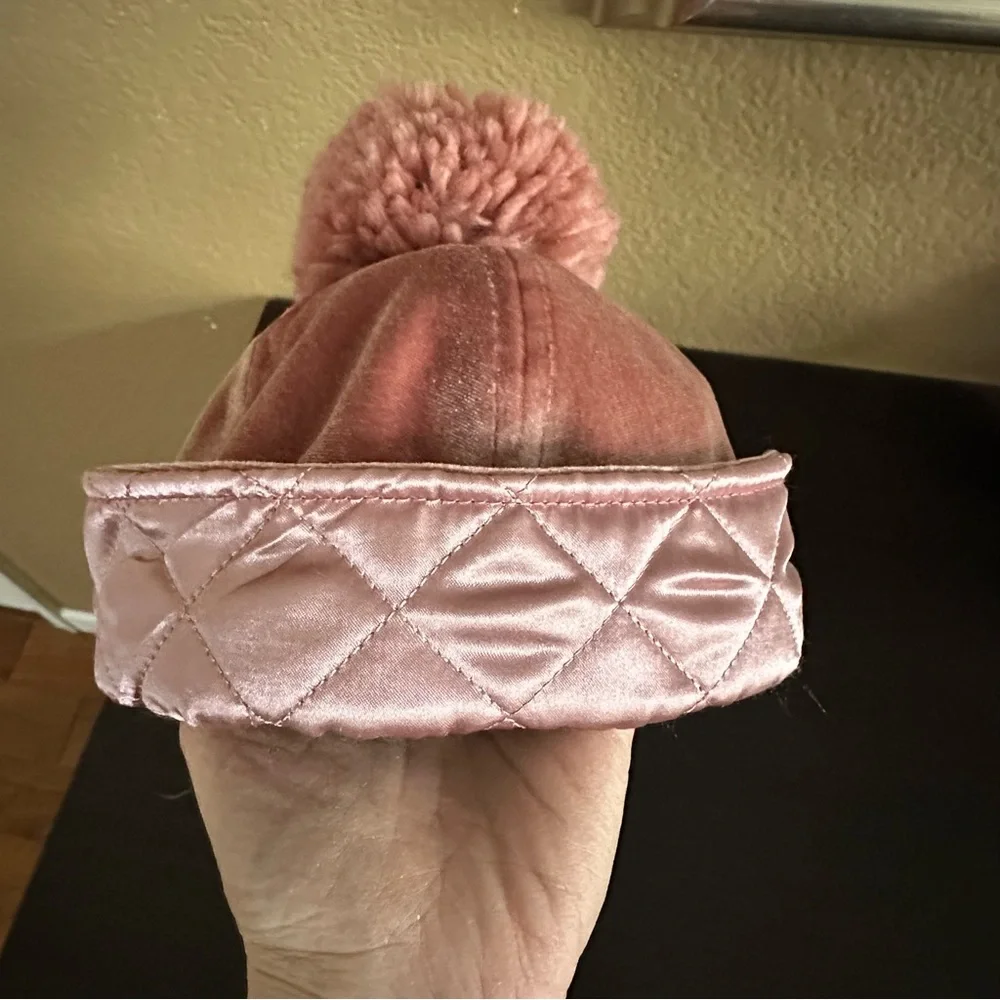 DKNY Girls' Winter Hat Rose Velour Pom Pom Cap Size 7-16